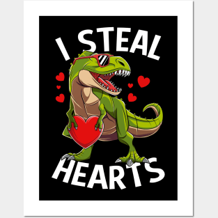 Dinosaur T Rex I Steal Heart Happy Valentines Day Gift Posters and Art